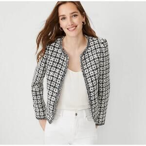 Ann Taylor Black & White Textured Tweed Blazer Size 14 Career Classic NWOT